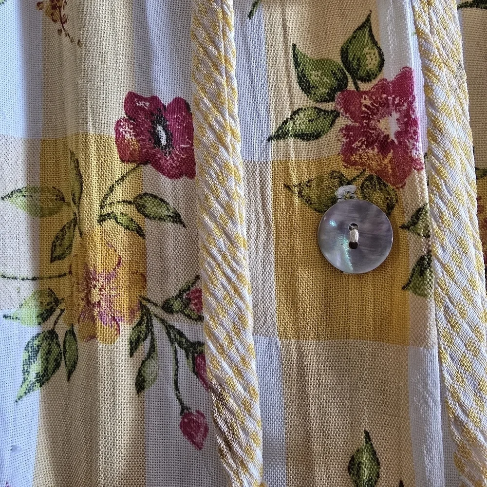 VTG Expo Mixed Print Midi Dress Yellow Gingham Floral Cottagecore Button Front 8